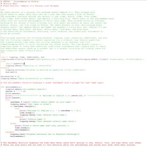 Yumlist Python program